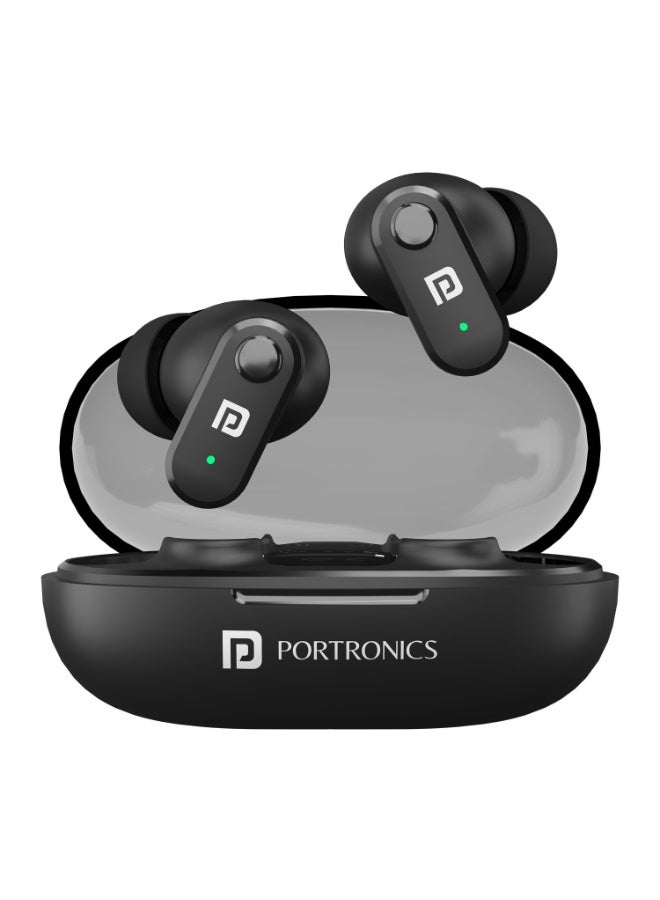 بورترونيكس Portronics Harmonics Twins S16 in Ear Wireless TWS Earbuds with 24 Hrs Playtime, Clear Calls, Game & Music Mode, Low Latency, Bluetooth 5.3v, LED Display, Type C Fast Charging(Black) - Image 1